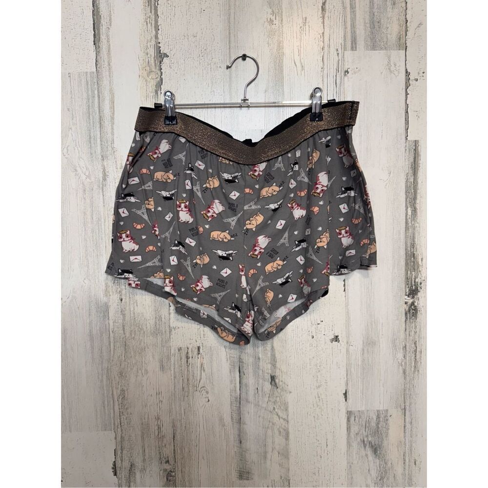 Pusheen the Cat Paris Print Pajama Shorts Metallic Waistband Gray 1X